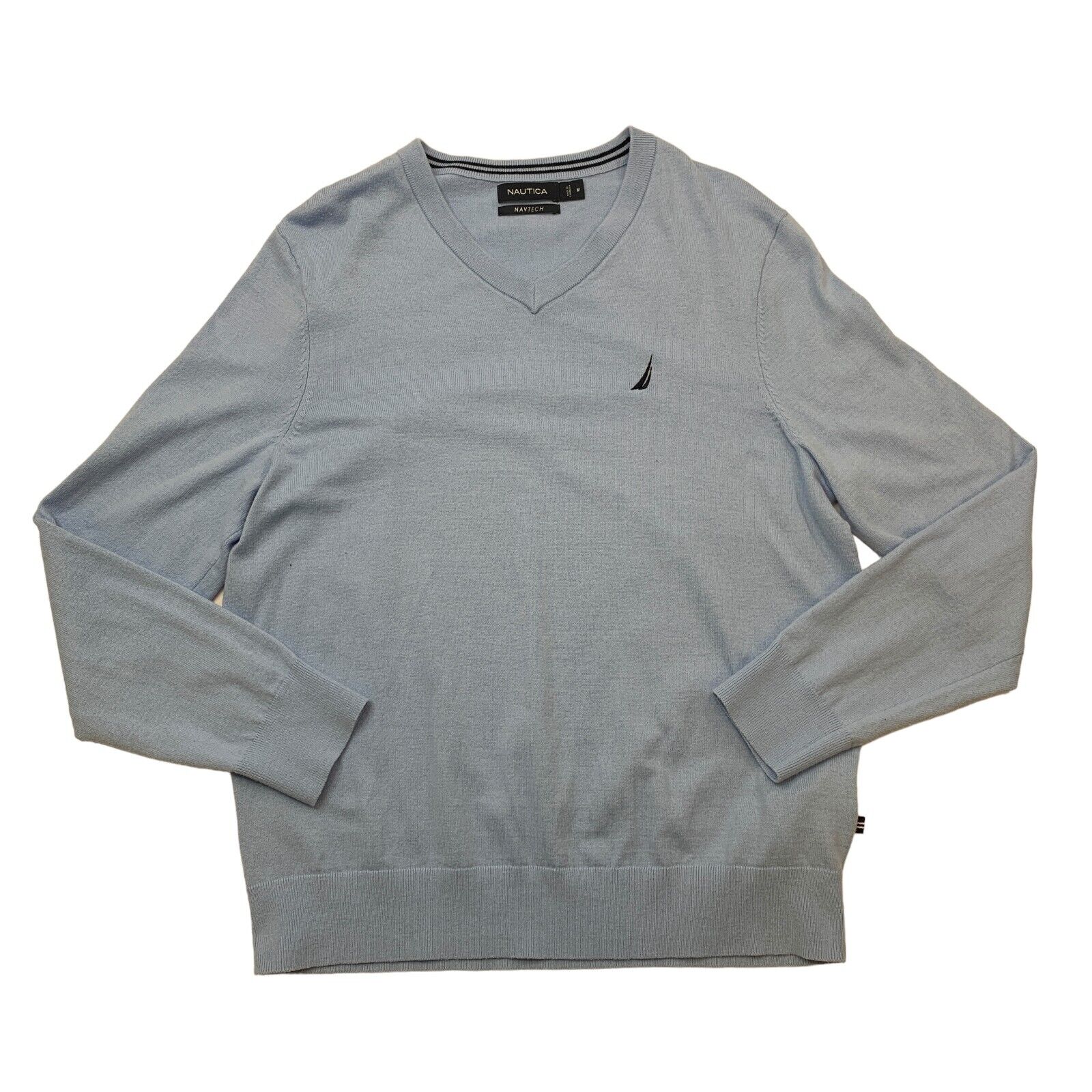 Nautica Navtech Sweater Mens M Medium Breeze Blue Cotton Blend V-Neck Pullover